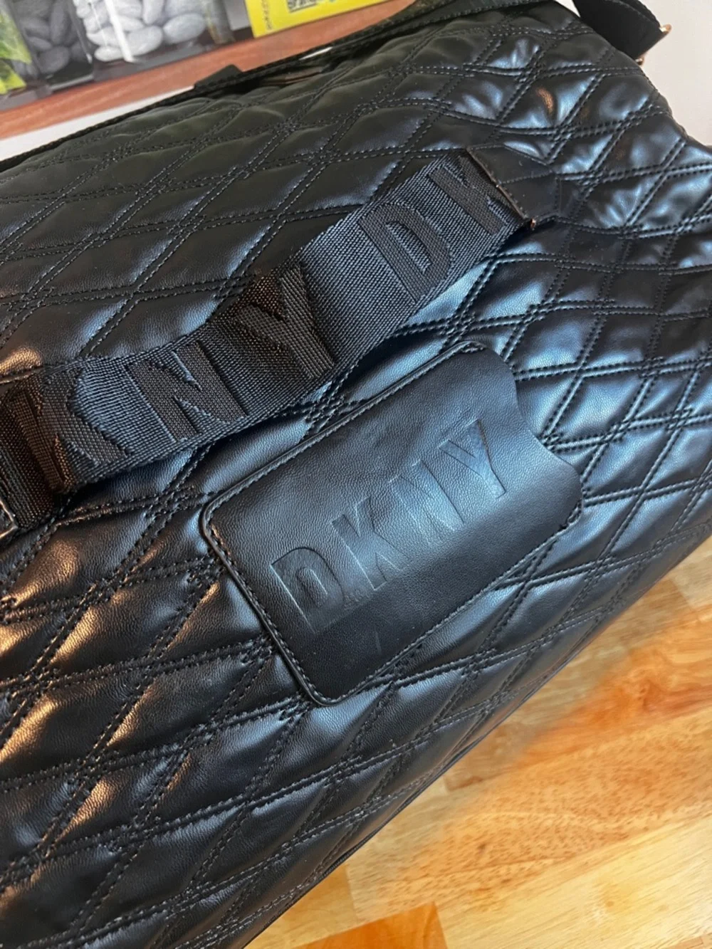 DKNY Black Quilted Duffel Bag Travel Weekender - Picture 7 of 16